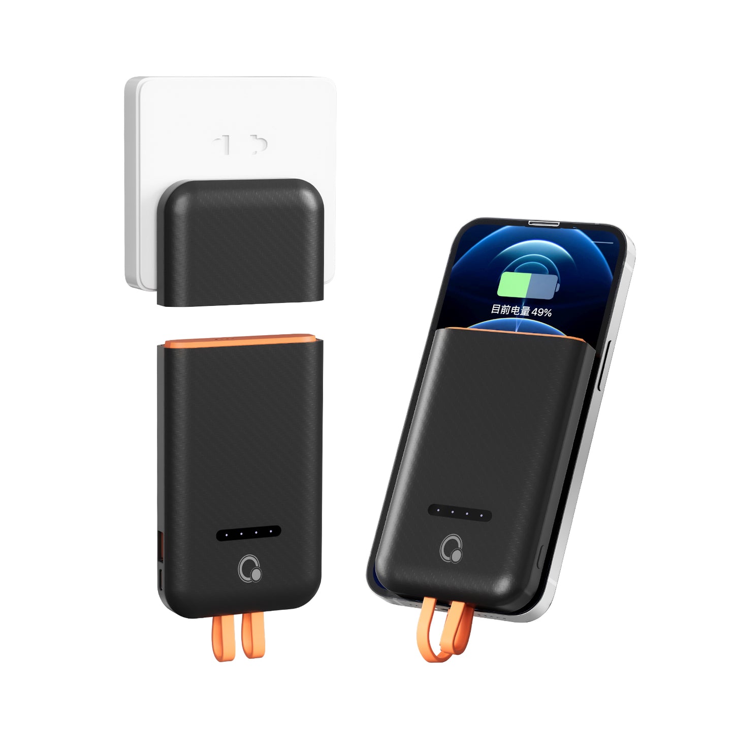Separate Portable Charger with Built-in Cables and 45W AC Wall Plug, Usb C Fast Charging Power Bank with Cords,10000mAh External Battery Pack Compatible with iPhone Android Phone Laptop tablet