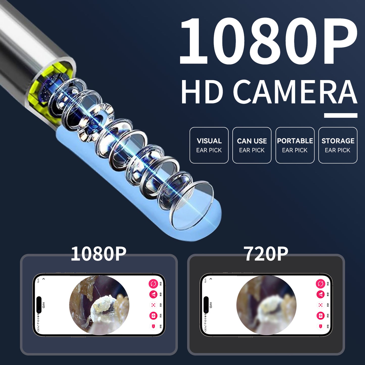 Visual Ear Pick with HD Camera & LED Light Safe ear-cleaning tool featuring built-in camera, real-time viewing via app/screen, soft silicone tip, and adjustable LED. Perfect for precise, gentle cleaning. Family-friendly design.