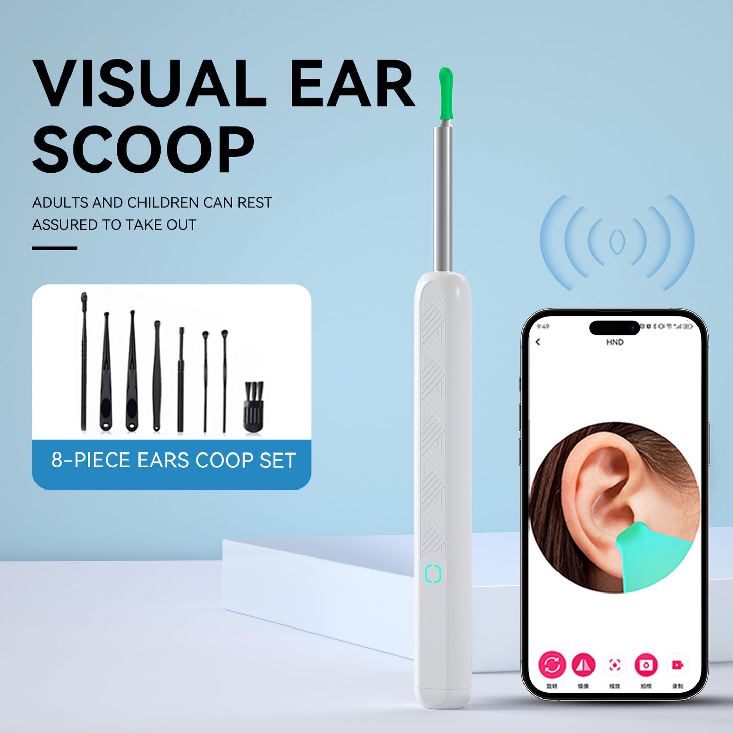 Visual Ear Pick with HD Camera & LED Light Safe ear-cleaning tool featuring built-in camera, real-time viewing via app/screen, soft silicone tip, and adjustable LED. Perfect for precise, gentle cleaning. Family-friendly design.