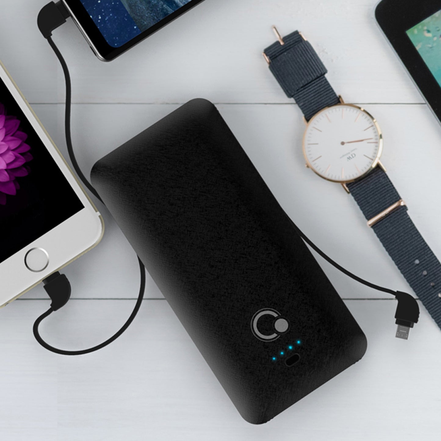 10000mAh Power Bank,Q Slim Portable Charger,4 Output External Battery Pack Phone Charger with Built-in AC Wall Plug Micro USB C Three Cables Compatible with different kinds of mobilephone, tablet...