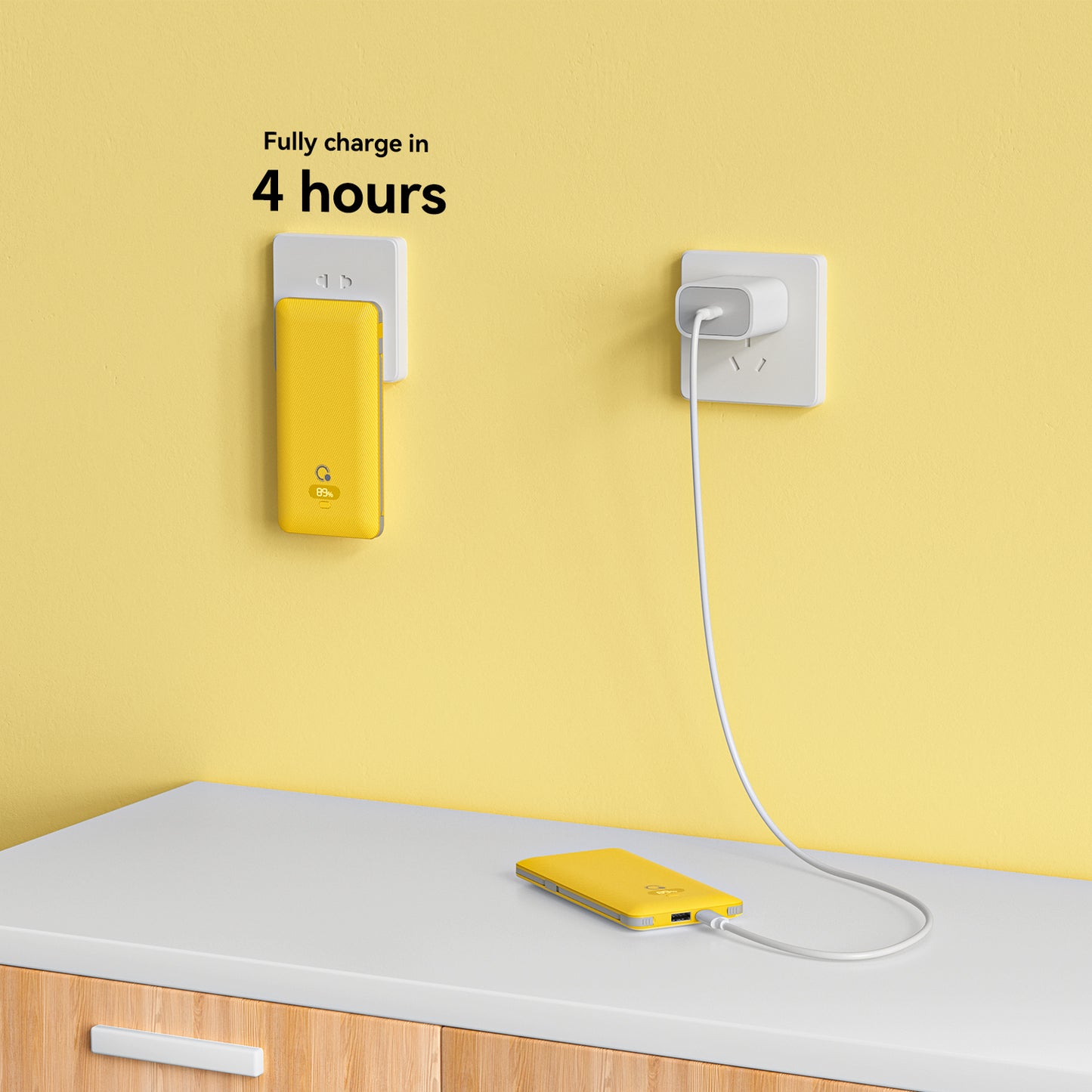 10000mAh 20W Portable Charger with Built-in Cables and AC Wall Plug, USB C Fast Charging Power Bank with 3 Cords,5 Output External Battery Pack Compatible with iPhone,Tablet and All Smart Phones Yellow