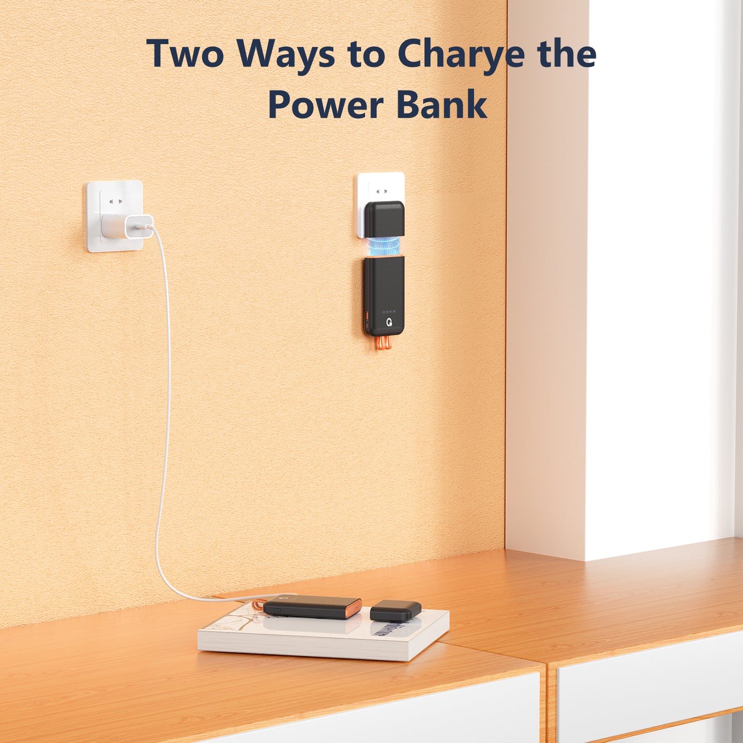 Separate Portable Charger with Built-in Cables and 45W AC Wall Plug, Usb C Fast Charging Power Bank with Cords,10000mAh External Battery Pack Compatible with iPhone Android Phone Laptop tablet