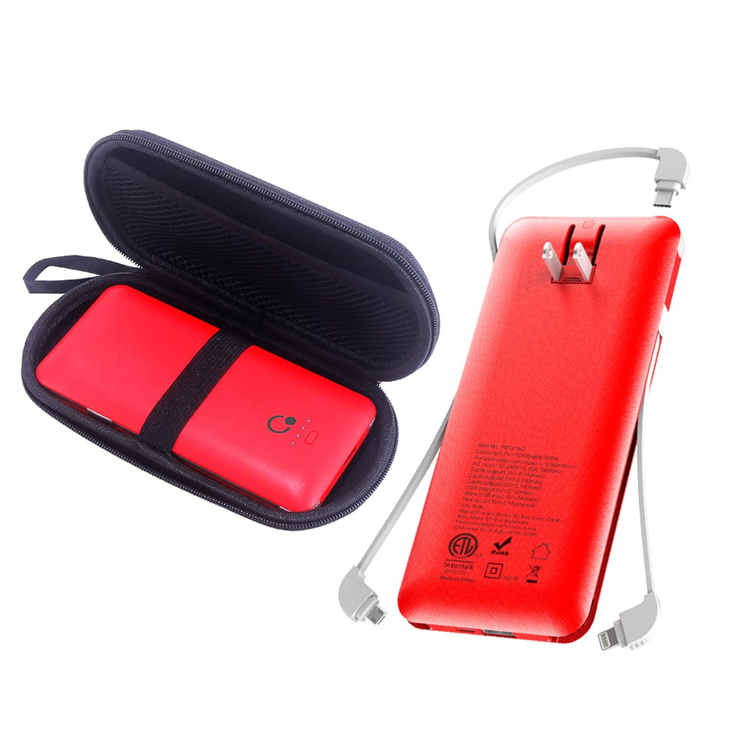10000mAh Portable Charger, Q Slim Power Bank,4 Output 2 Input External Battery Pack with Built-in AC Wall Plug Micro and USB C Three Cables Compatible with All mobilephone