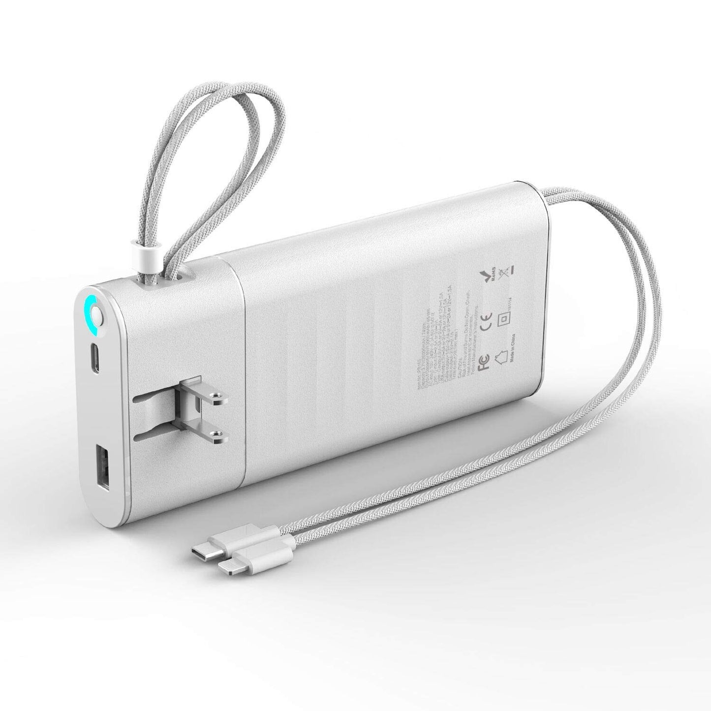 20000mah portable charger battery bank Charger, Ultra Slim USB C Power Bank,External Battery Pack with Built-in AC Wall outletPlug,Built in charging Cables for All mobilephone