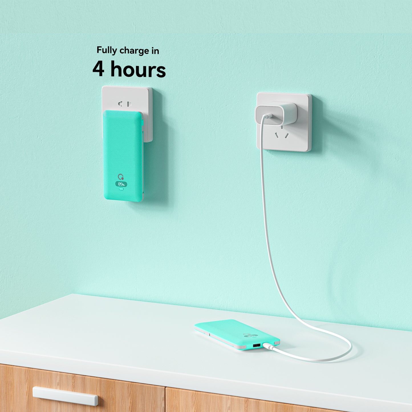 20W Portable battery charger 10000mAh with Built-in 3 Cables and AC outlet,USB C Fast Charging Power Bank with 3 Cords,5 Output External Battery Pack Compatible with iPhone,Tablet and All Smart Phones