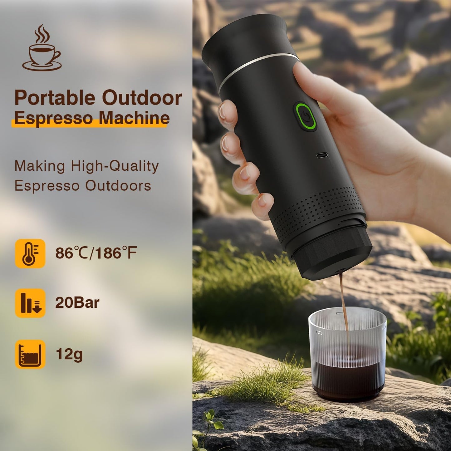 Q 3 in1 Portable Espresso Machine,Mini Travel Coffee Maker Rechargeable USB C Port,20Bar Self-Heating Ground&Capsule with Small Tea Cup for Car,Office,Camping,RV