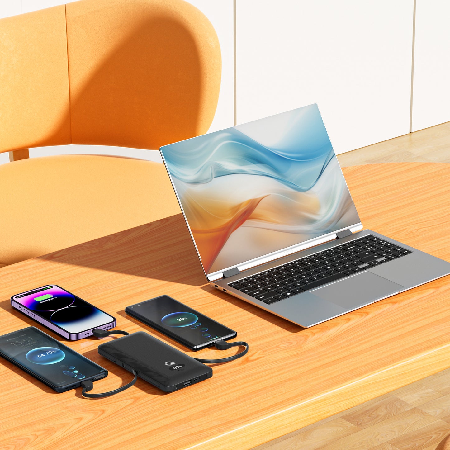 USB C fast charging 20W 10000mAh Portable Power bank Charger with Built-in Cables and AC outlet, USB C Fast Charging Power Bank with 3 Cords for iPhone,Tablet,Smart Phones
